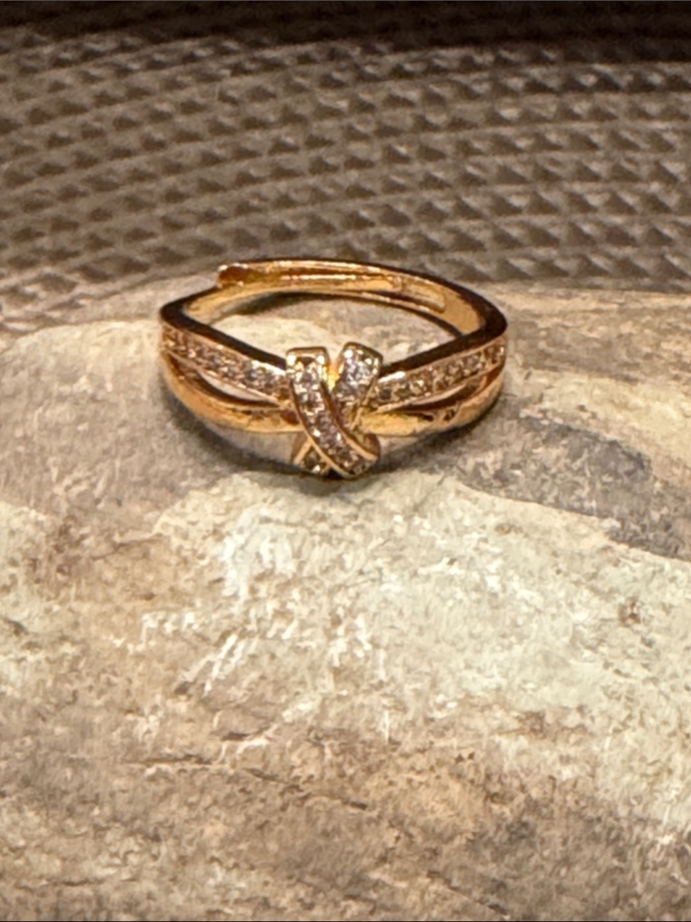 Gold-Tone over Sterling Silver Crisscross Knot Ring with Clear Stones - Picture 1 of 5